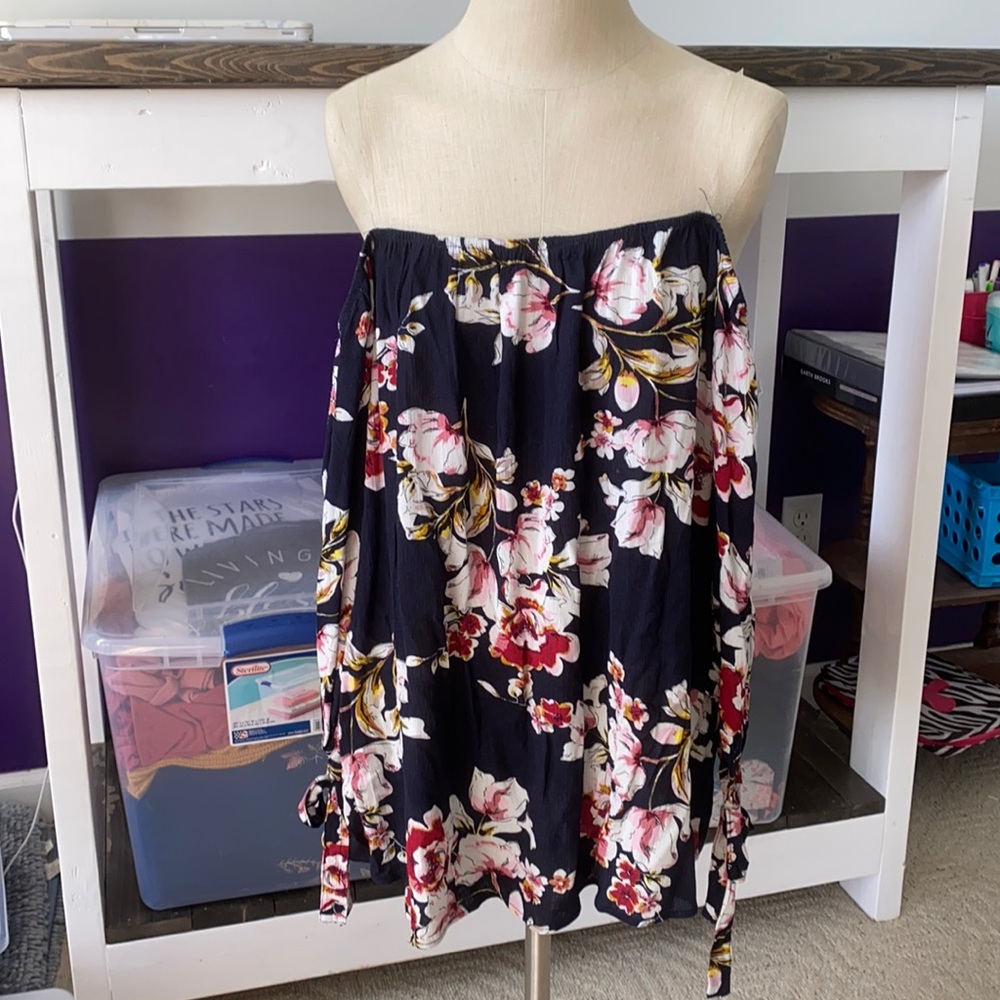 Navy Floral Off The Shoulder Top
